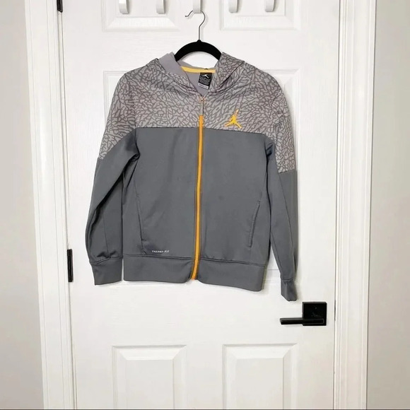 AIR JORDAN Large Youth Gray Orange Therma-Fit Full Zip Hoodie - Picture 1 of 6